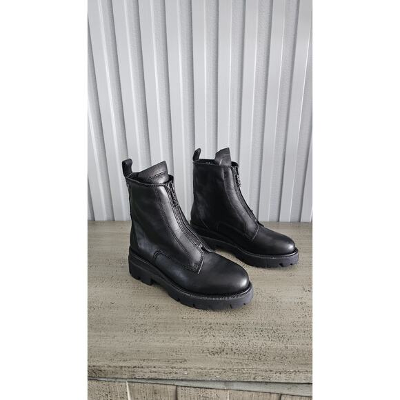 DKNY Black Genuine Leather Ankle Boots , Chunky Lug Sole, Size 7.5 - Picture 1 of 6